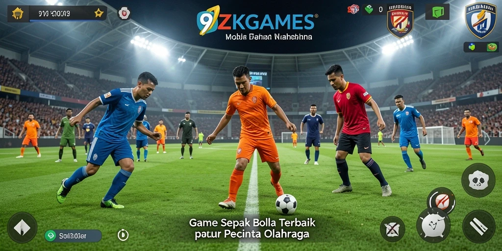 Tangkapan layar gameplay 9ZKGAMES menunjukkan aksi menegangkan di lapangan sepak bola.