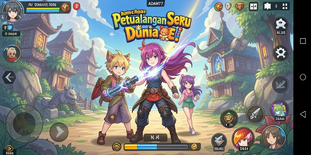 Tampilan gameplay ADAM77 dengan karakter anime yang menarik.