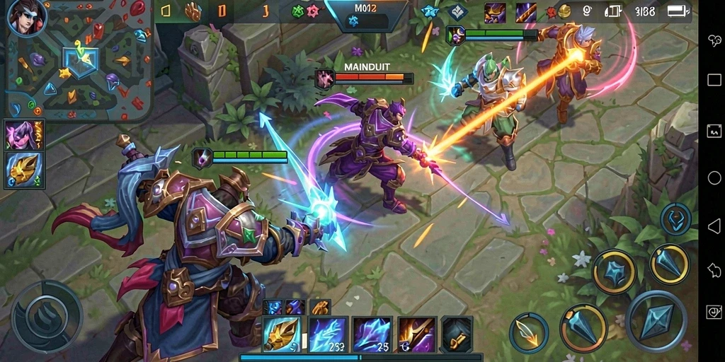 Tampilan gameplay MOBA yang seru dan menegangkan.