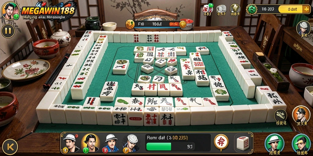 Screenshot gameplay MEGAWIN188, menampilkan suasana permainan Mahjong yang seru.