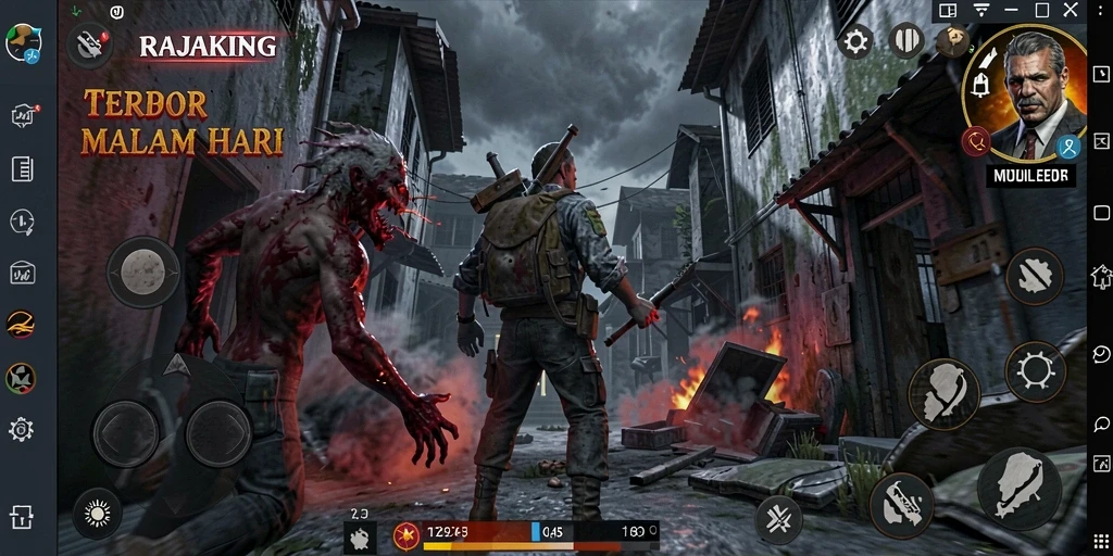 Tampilan gameplay menakutkan dari RAJAKING dengan suasana mencekam.