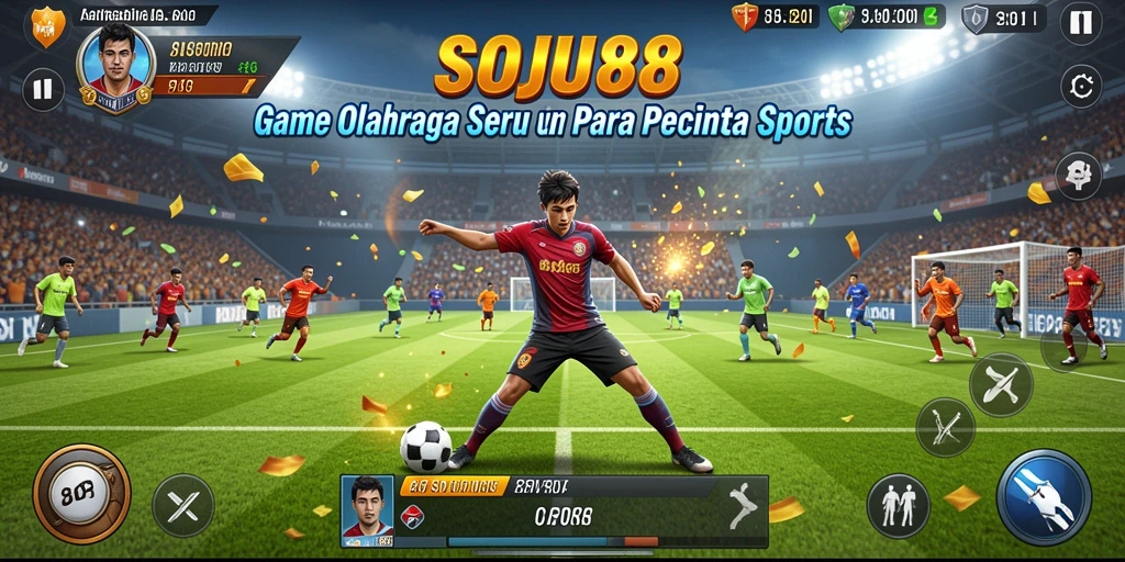 Screenshot utama SOJU88 menampilkan aksi penuh semangat dalam pertandingan olahraga.