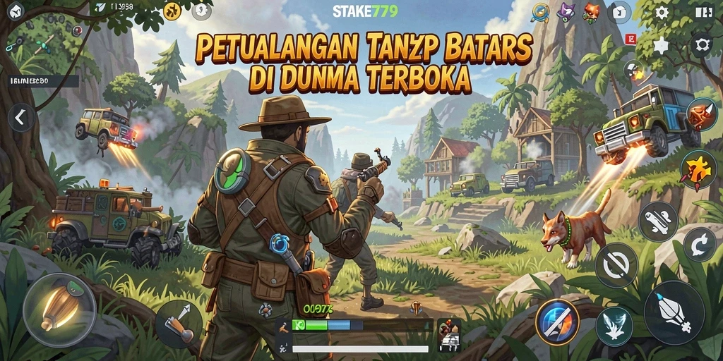 Screenshot gameplay STAKE779 menunjukkan petualangan di dunia terbuka yang luas.
